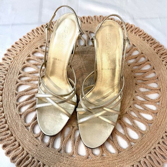 Escada Gold Strappy Heeled Sandals Size EU 38 - Picture 2 of 11
